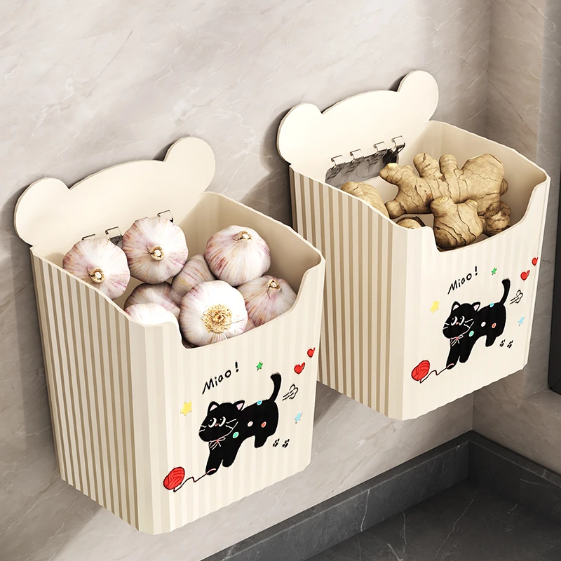 葱姜蒜收纳盒厨房放蒜头壁挂置物篮生姜大蒜置物架多功能姜筐神器
