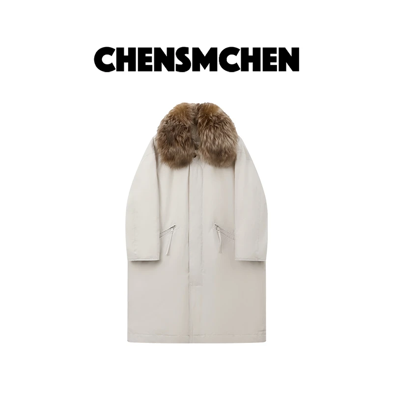 CHENSMCHEN 【北国初雪】撞色羊皮毛一体毛领长款鹅绒服CSY11911MX