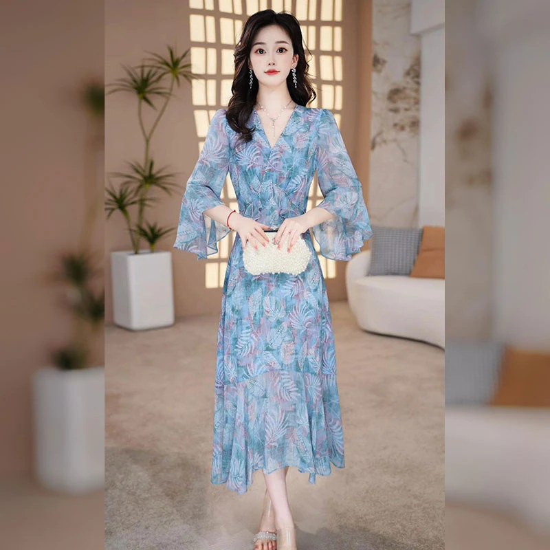 【千羽定制】女人味碎花连衣裙2025年夏季新款气质收腰显瘦鱼尾裙子