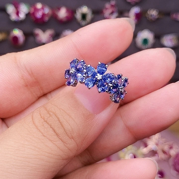 蓝宝石戒指银S925镶嵌