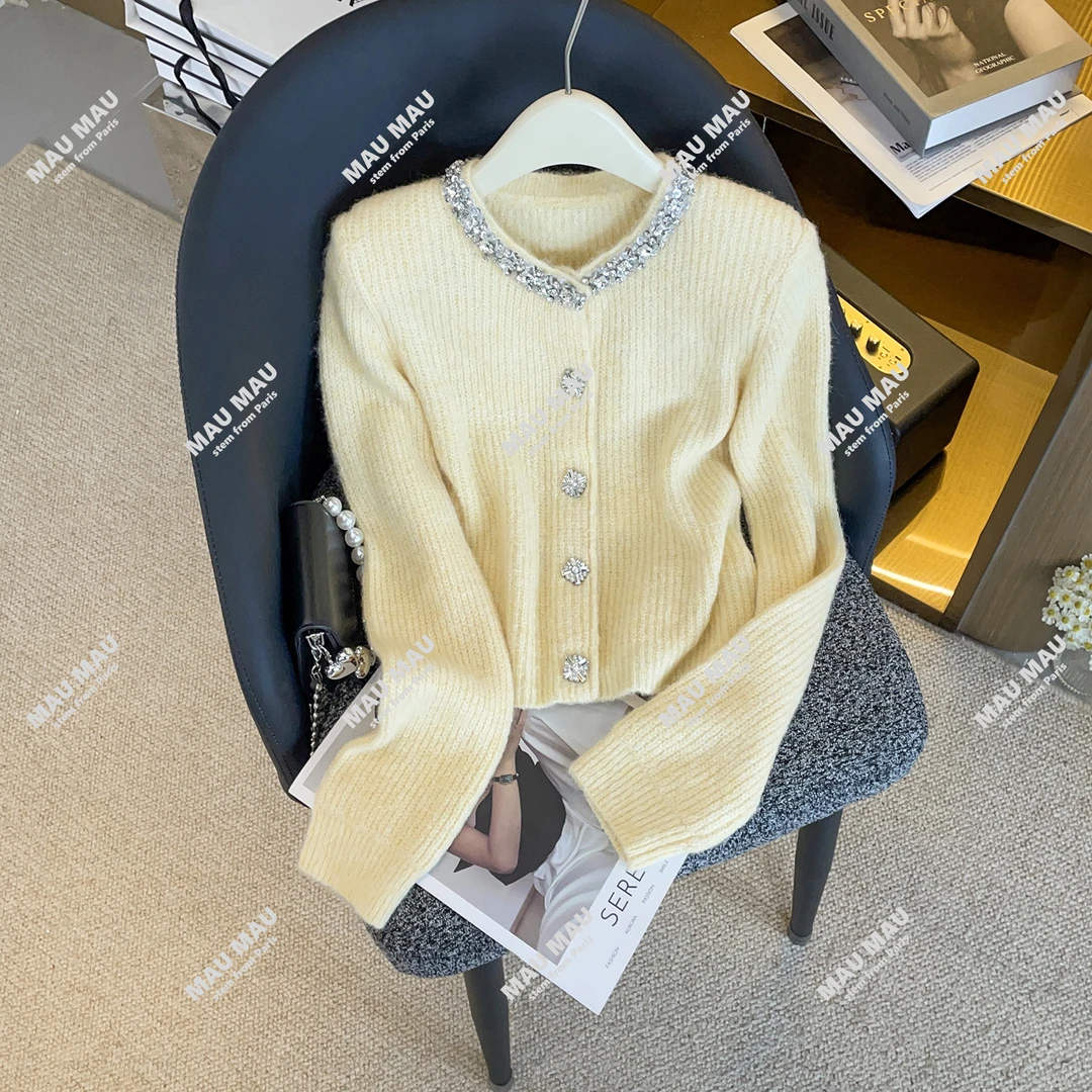 2026新款欧货高级感圆领镶钻小香风毛衣针织开衫 DY9271
