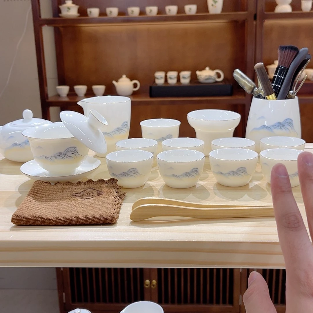 瓷片玄致羊脂玉瓷茶具套装