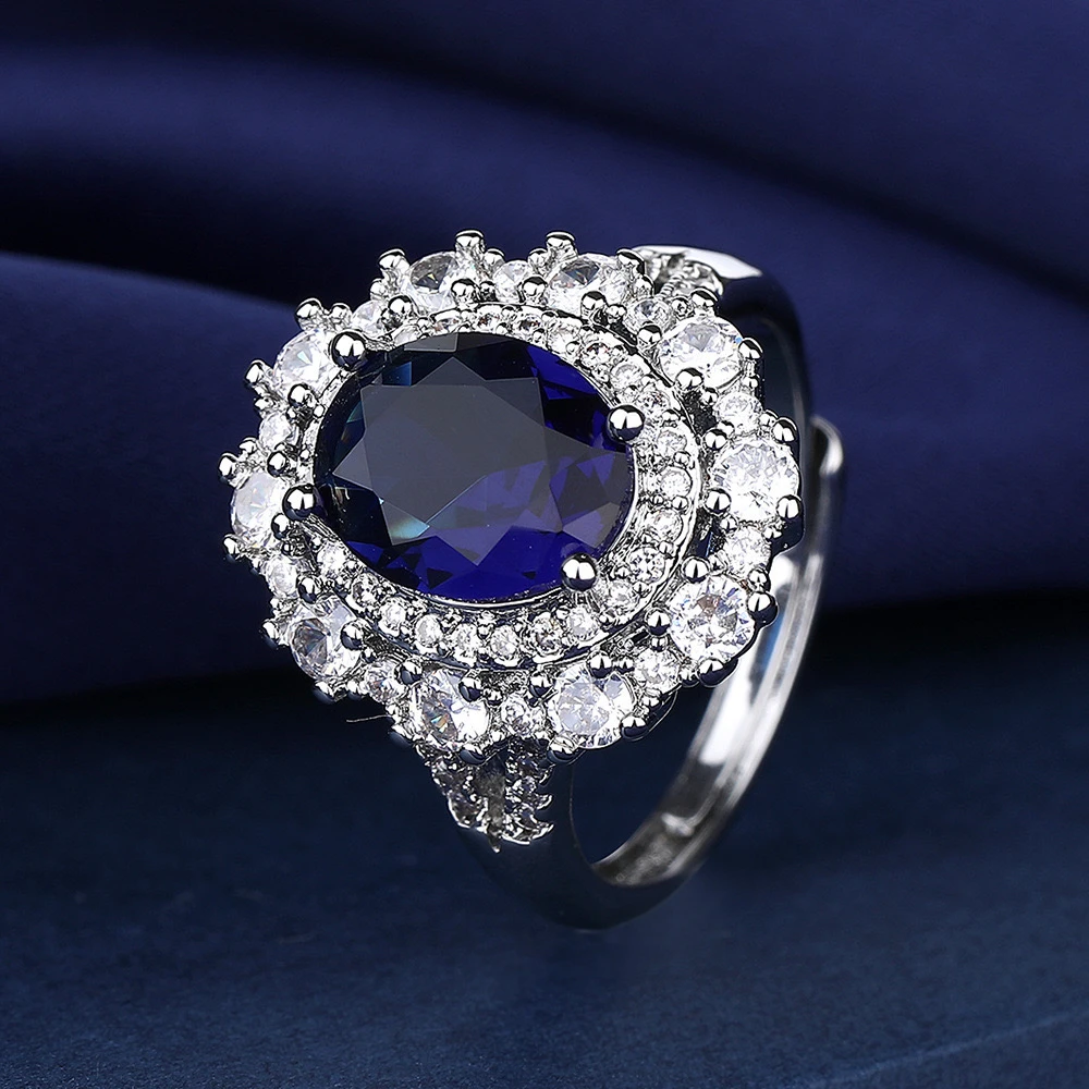 铜合金锆石戒指 时尚镶钻戒指-蓝