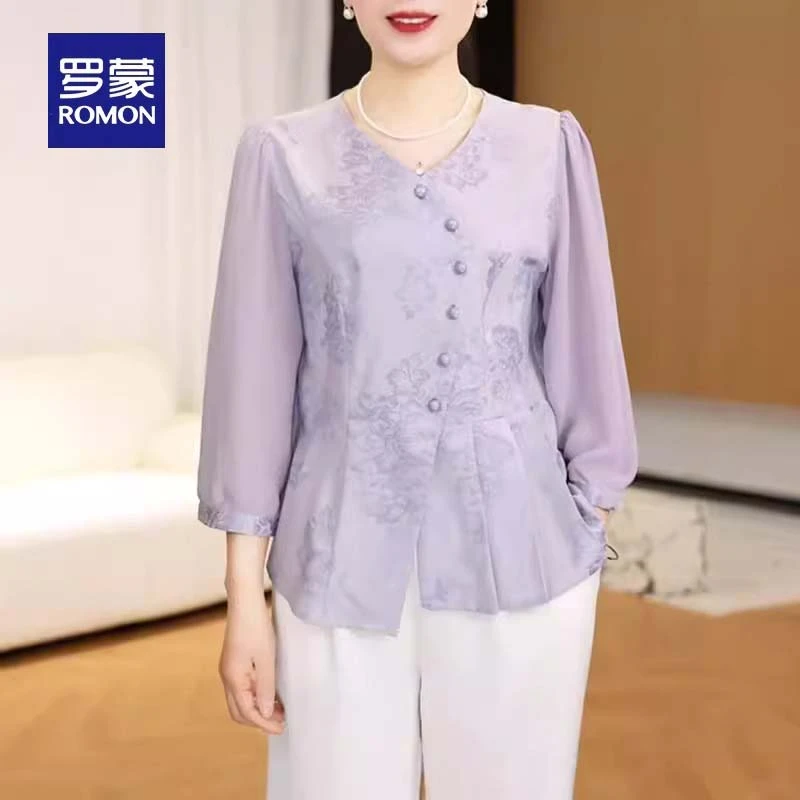 罗蒙2025新款妈妈装春夏时尚套装中年女装宽松两件套显瘦上衣裤子