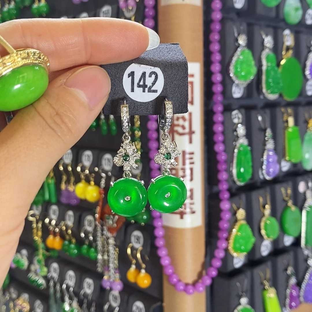 银S925镶嵌翡翠耳饰142