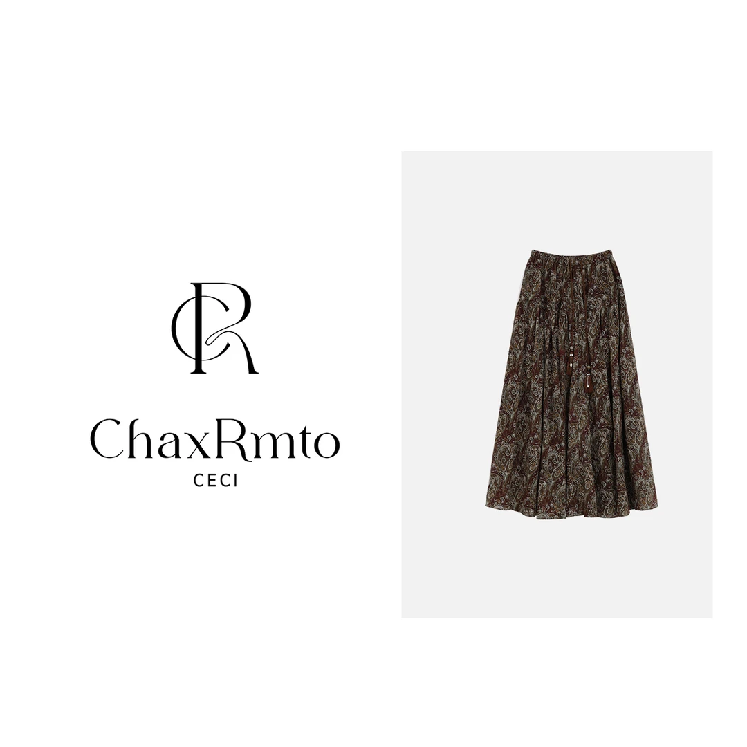 ChaxRmto斯斯 新款时尚流苏抽绳复古文艺印花碎花半身裙 SD1A0619