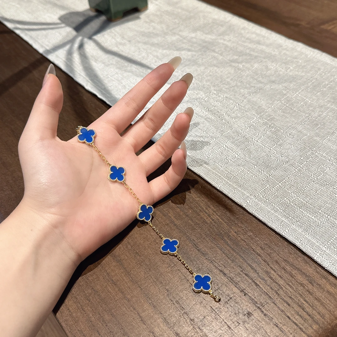 足银手链 镭射四叶草五花手链蓝色百搭轻奢小众简约气质时尚精致