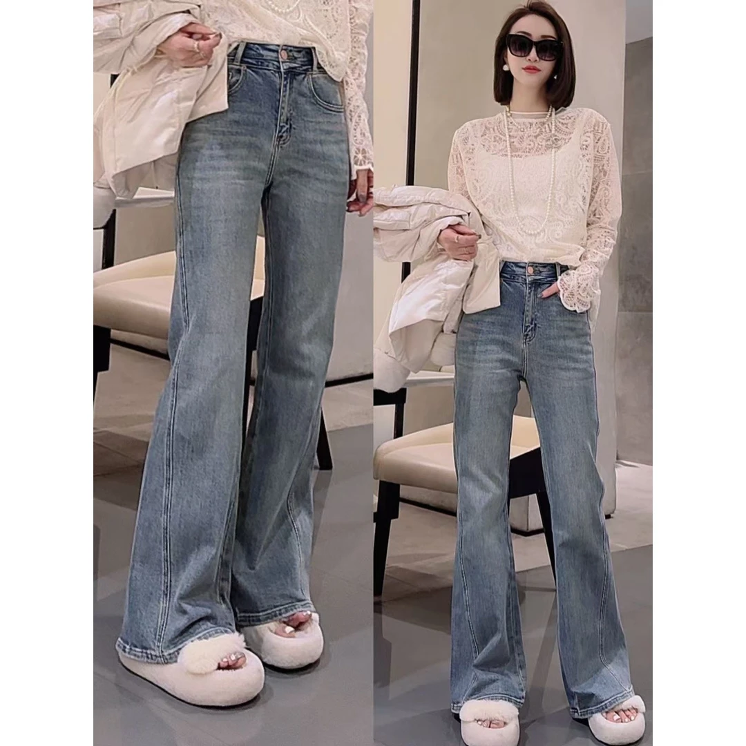 熙薇大长腿牛仔微喇裤【掌控身材】冬季新款休闲裤F6944