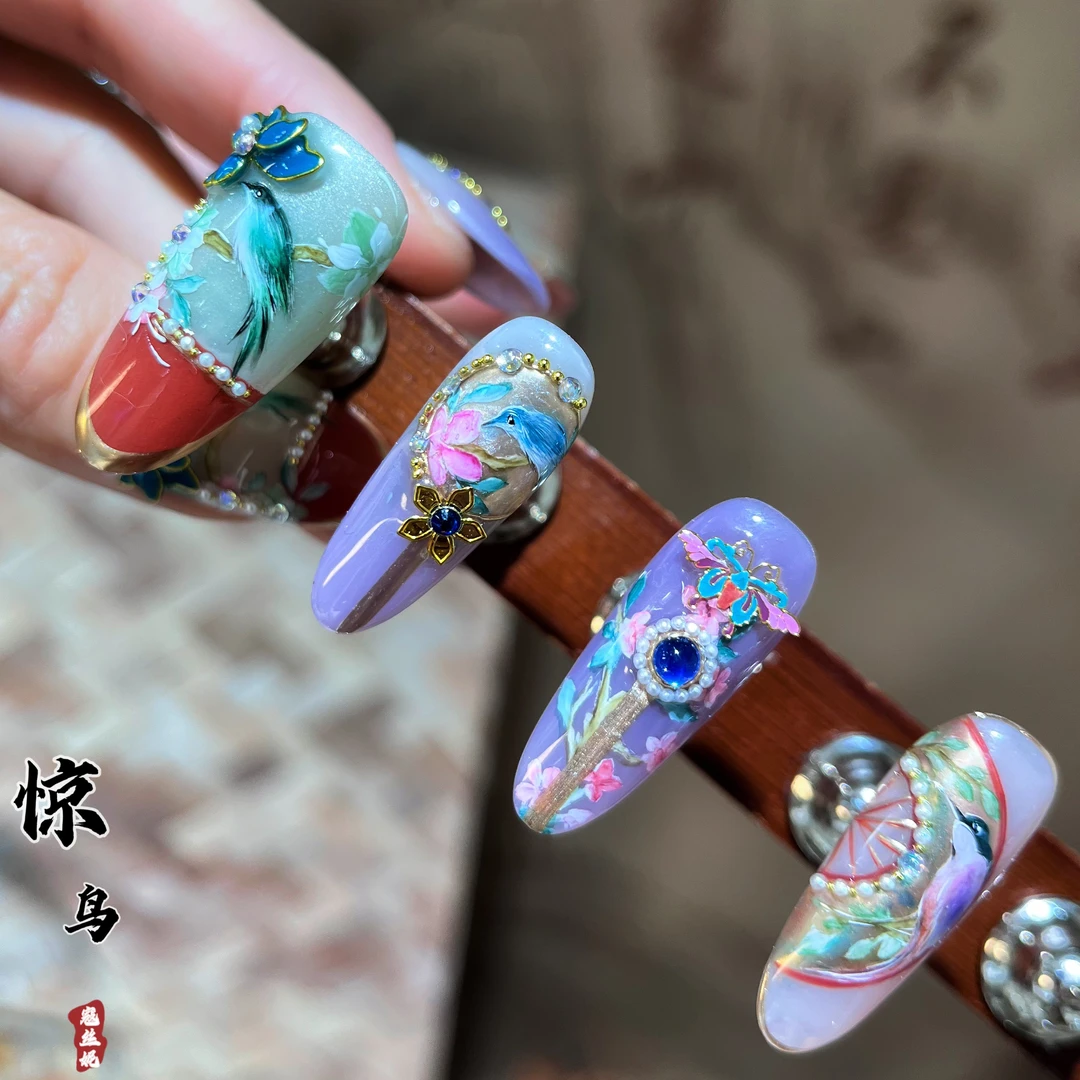 水彩手绘@【惊鸟】寇丝妮 纯手工穿戴式美甲