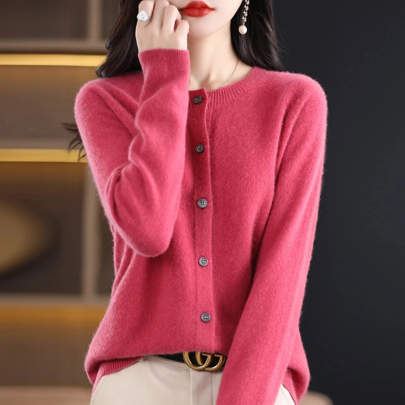 【100羊毛圆领开衫】桂花针一线成衣100羊毛开衫女宽松毛衣NJRG828