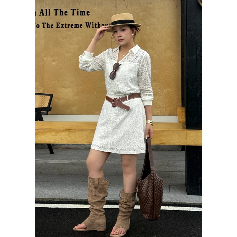 （现现款）花菜微胖定制~【摩登蕾丝】时尚气质法式复古蕾丝连衣裙