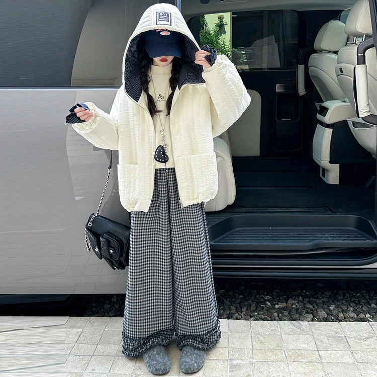 大童女装秋冬款童装女童6-12岁潮流套装儿童棉服加绒格子裤两件套