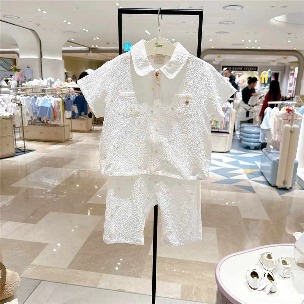 翻领拉链短袖外套+短裤套装