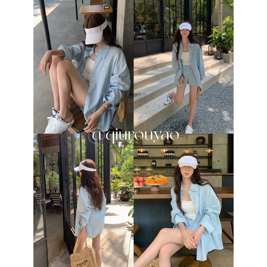 【QIUROUYAO邱肉瑶】悠然夏日简洁美学!清爽衬衫短裤套装
