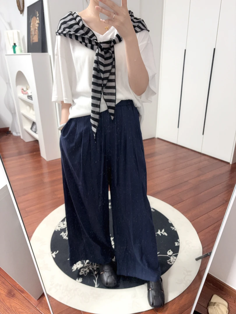 慵懒套头宽松T夏季百搭条纹披肩两件套