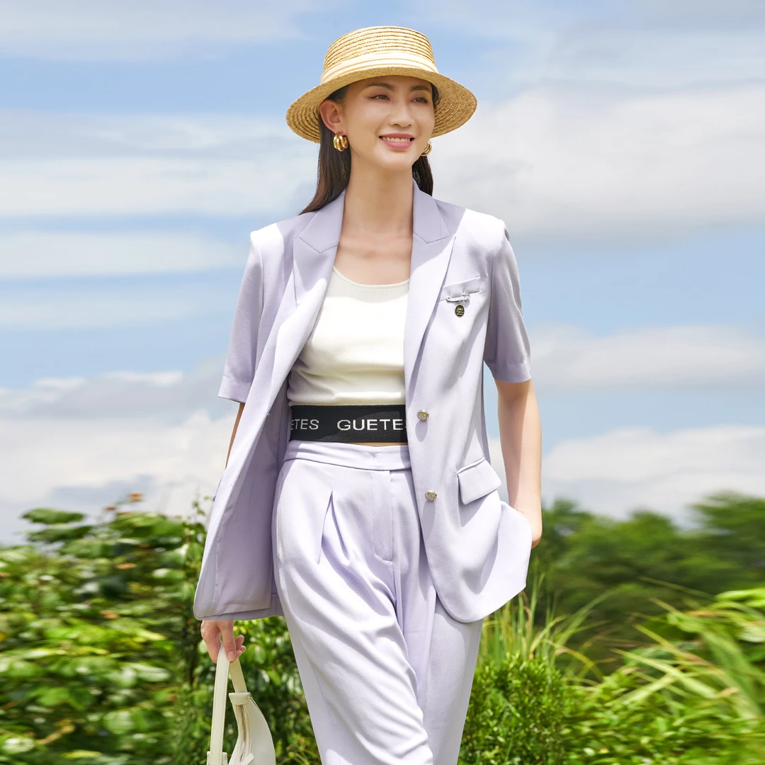 【安雅专属】歌蒂诗夏季专柜新款淡紫色短袖西装外套女 8D14W1809