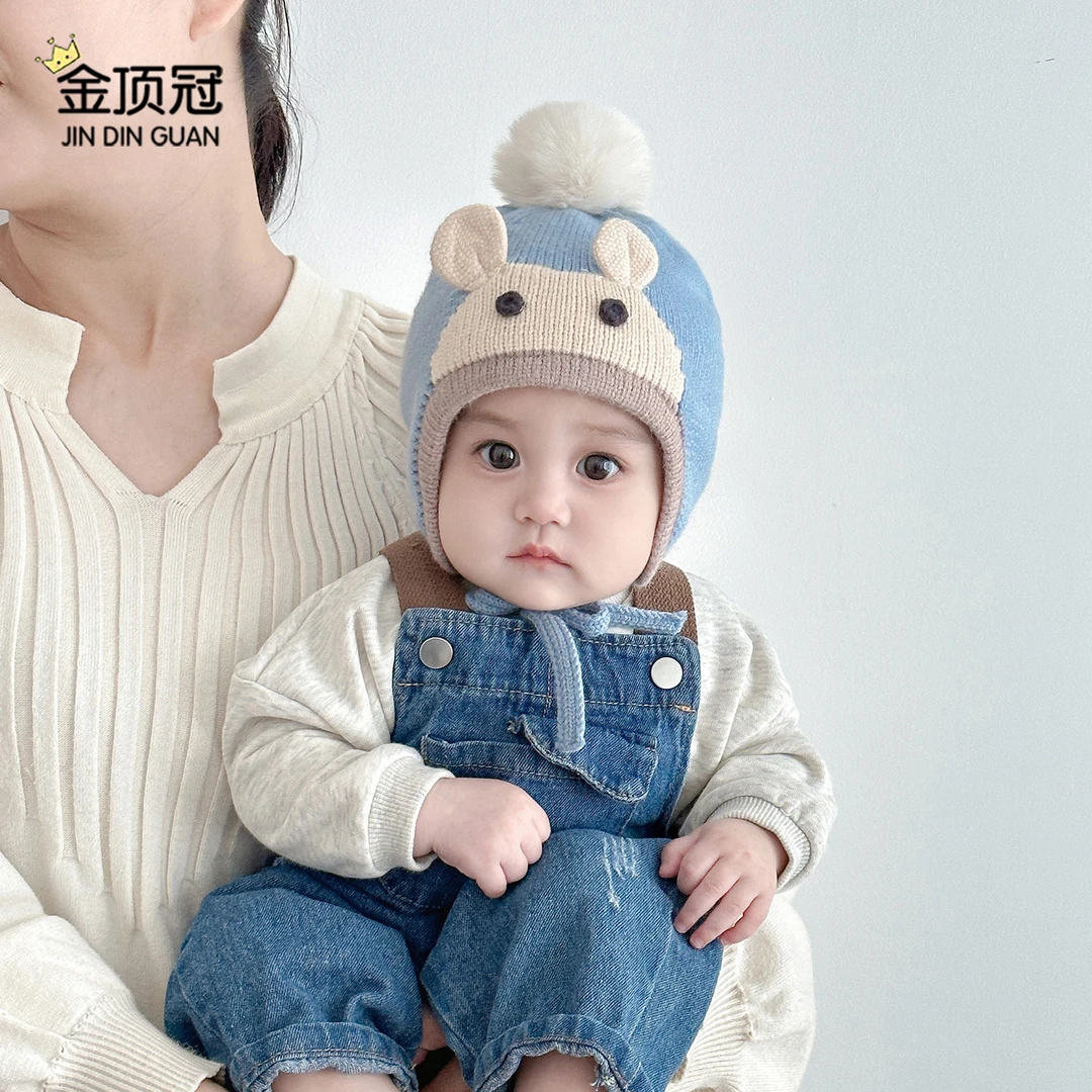 婴儿帽子秋冬款超萌卡通小月龄针织毛线帽冬天男女宝宝保暖护耳帽