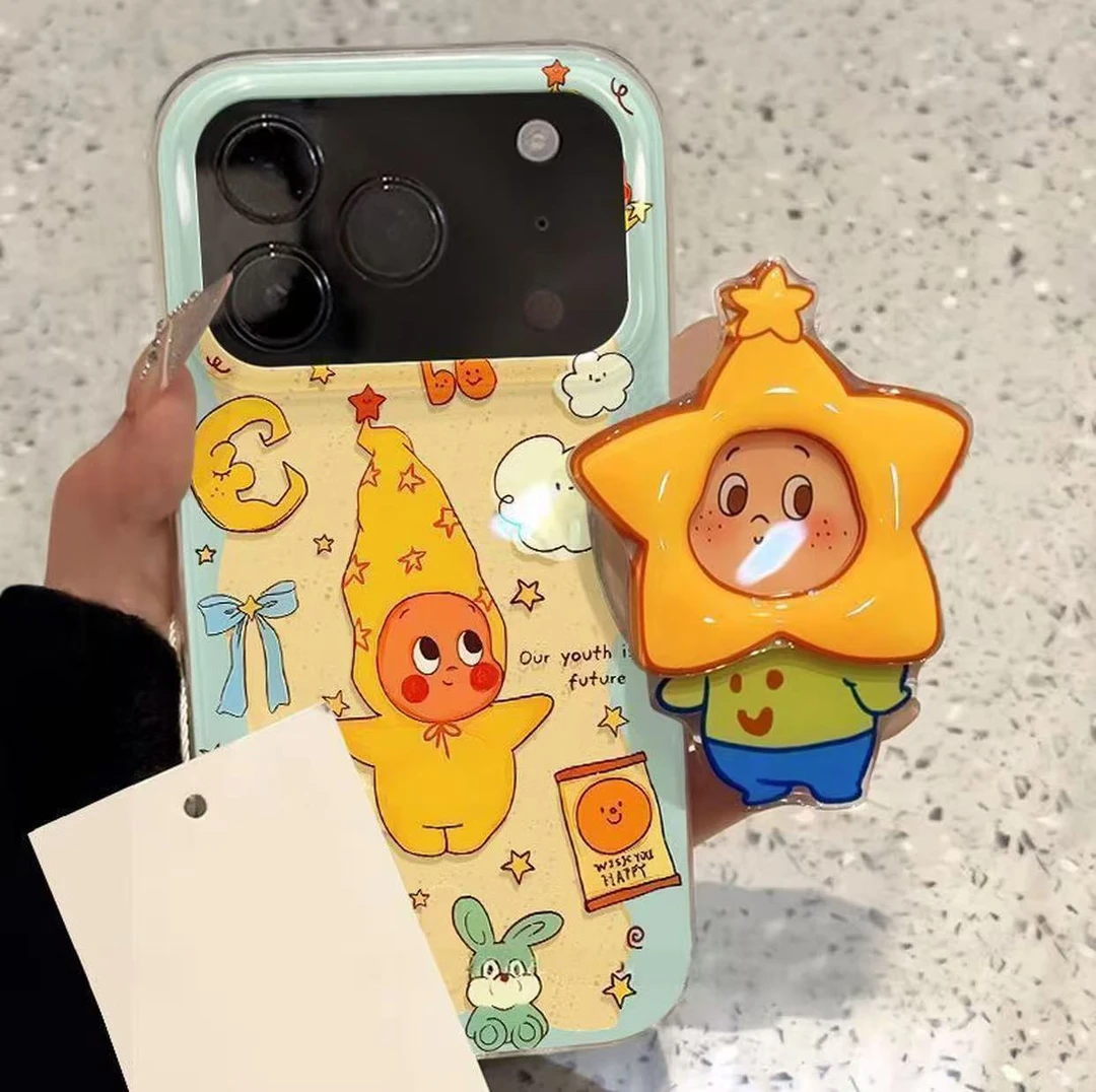 卡通星星人支架适用苹果17Promax手机壳vivo华为oppo小米15防摔壳