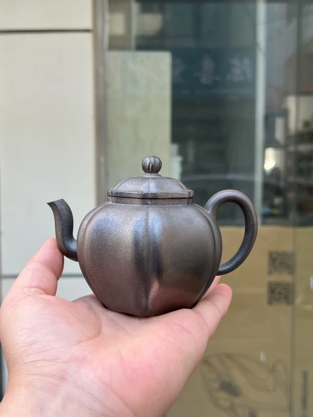 宜兴紫砂壶紫泥柴烧210毫升筋纹宫灯（微瑕）