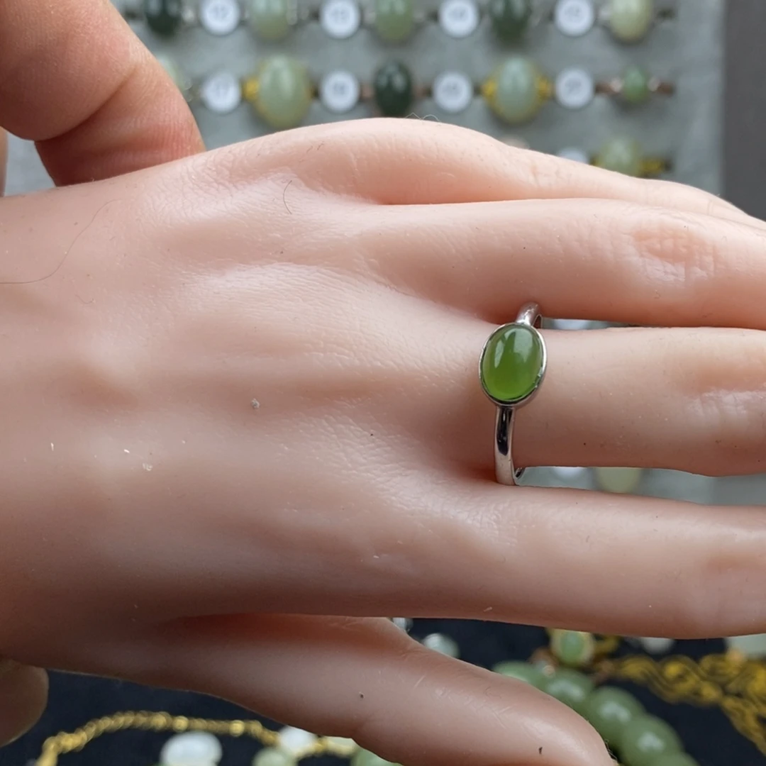 和田玉（碧玉）银S925镀金镶嵌戒指