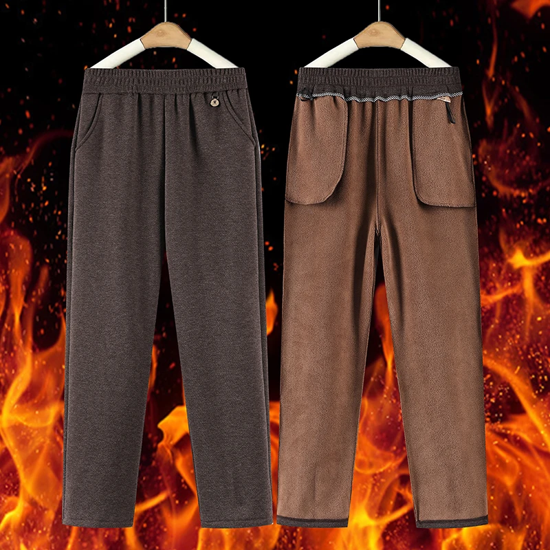 （小脚裤）中老年长裤妈妈款高腰弹力直筒裤加绒加厚冬季小脚裤子