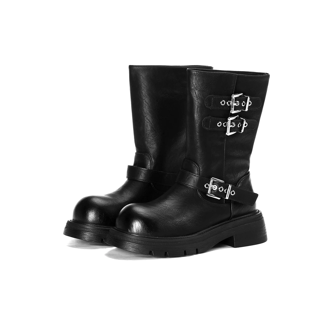 【LINYIYI】7675-11冬季新款休闲靴时尚百搭皮带扣马丁靴