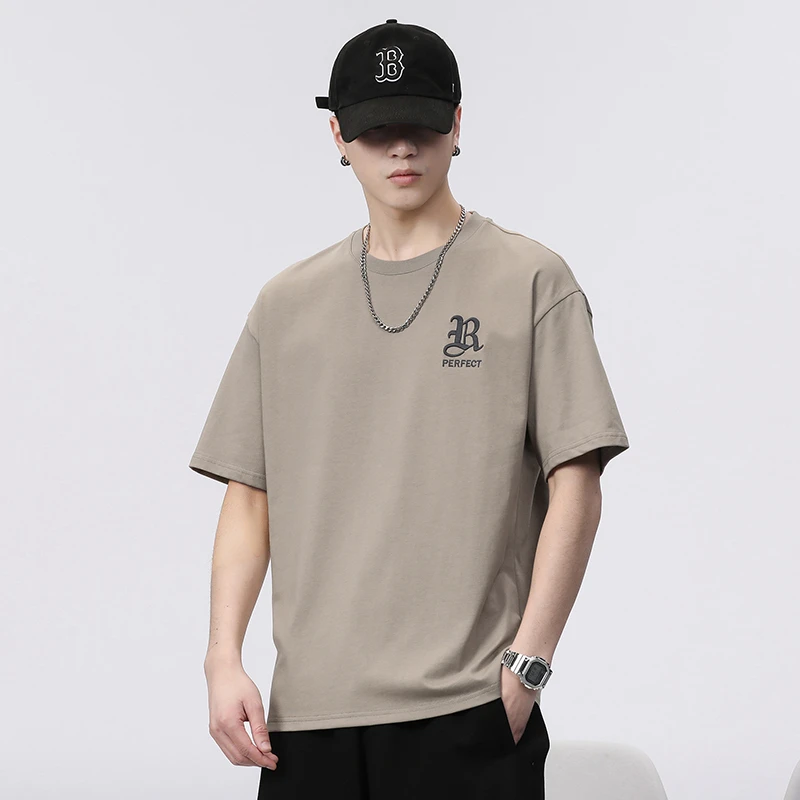 夏季新款短袖T恤男款时尚潮流上衣男宽松简约百搭印花圆领半袖男