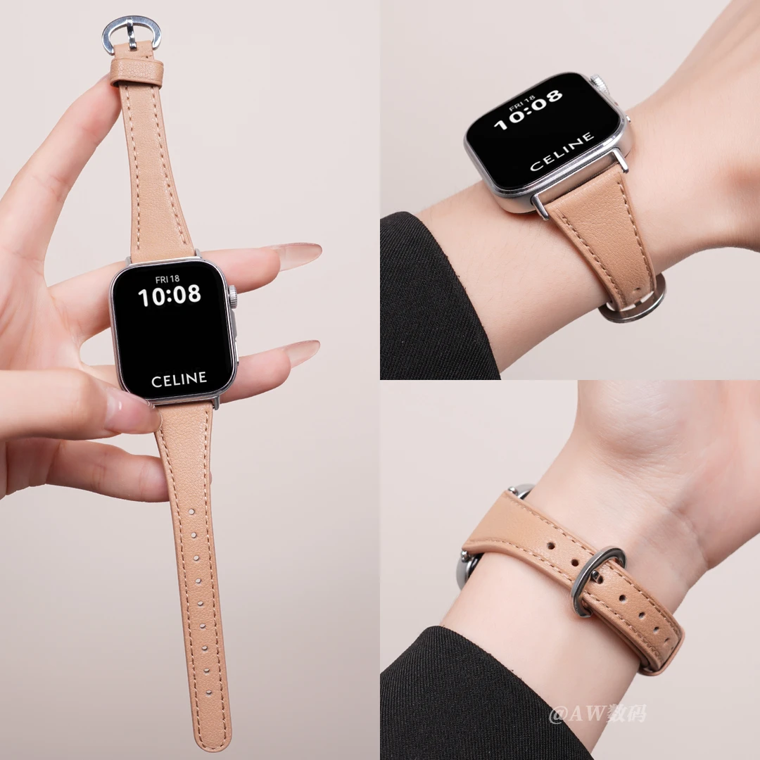 aw适用华为fit4表带fit3/fit2女生小蛮腰真皮腕带FIT4pro牛皮表链
