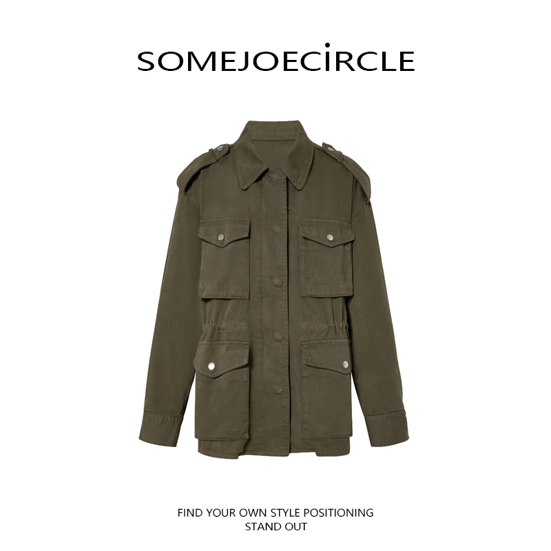 SOMEJOECIRCLE【M】25秋新款工装口袋落肩抽绳收腰夹克外套Z7677