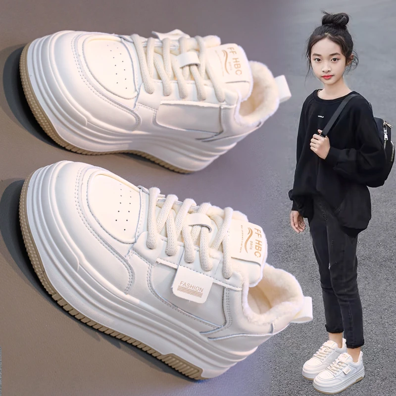 女童鞋子2025春秋新款软底防滑加绒二棉儿童小白鞋中大童女孩板鞋