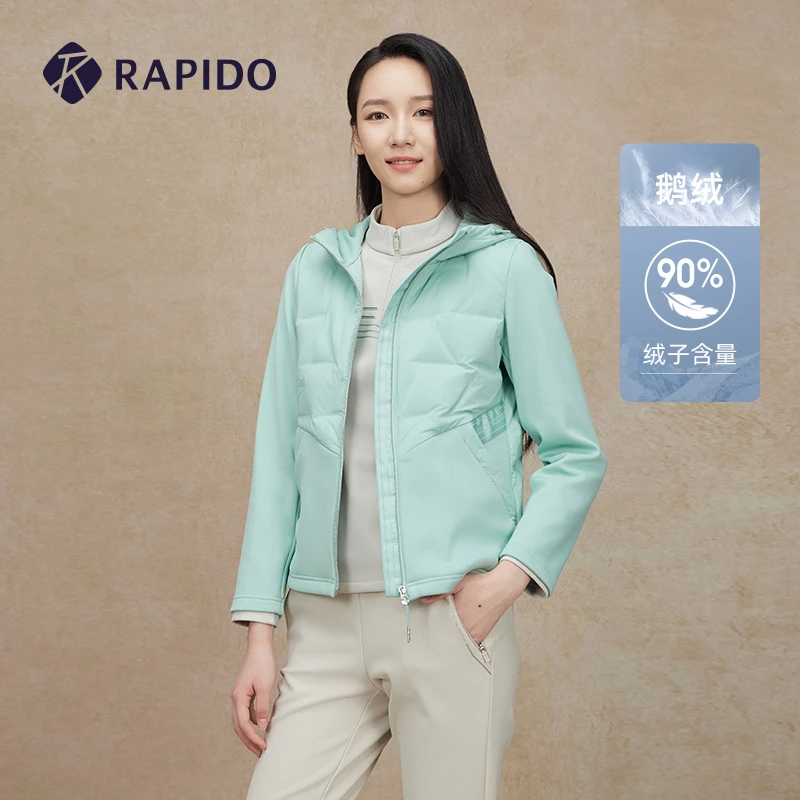 RAPIDO雳霹道秋冬女休闲时尚舒适拼接连帽鹅绒羽绒服CP4938X02
