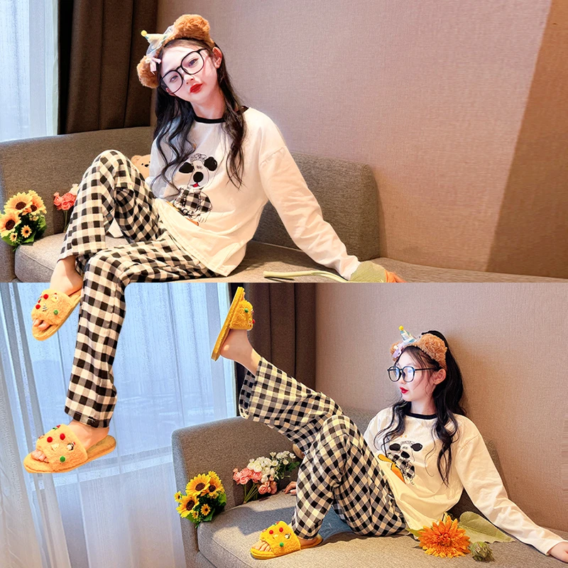 儿童睡衣居家款2025新款初中生冬装纯棉家居服女童长袖居家服套装