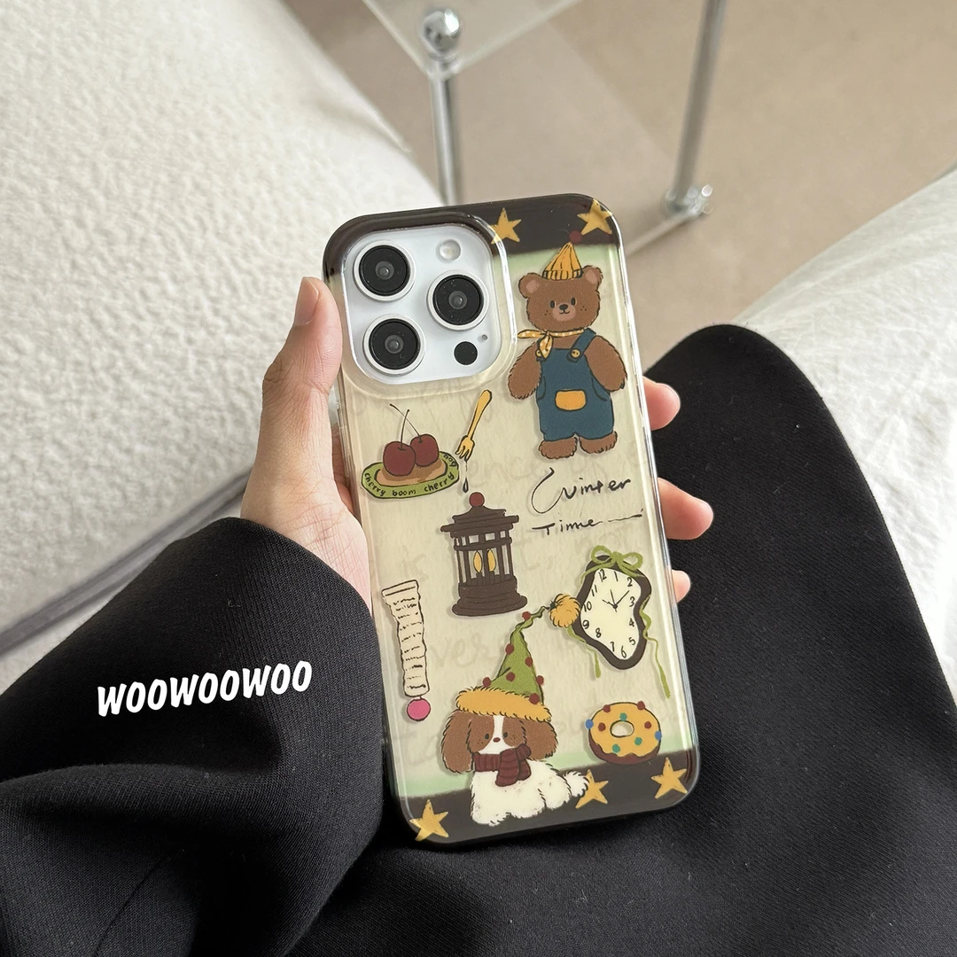WOOWOOWOO小众ins可爱卡通小熊小狗手机壳适用iphone16promax苹果