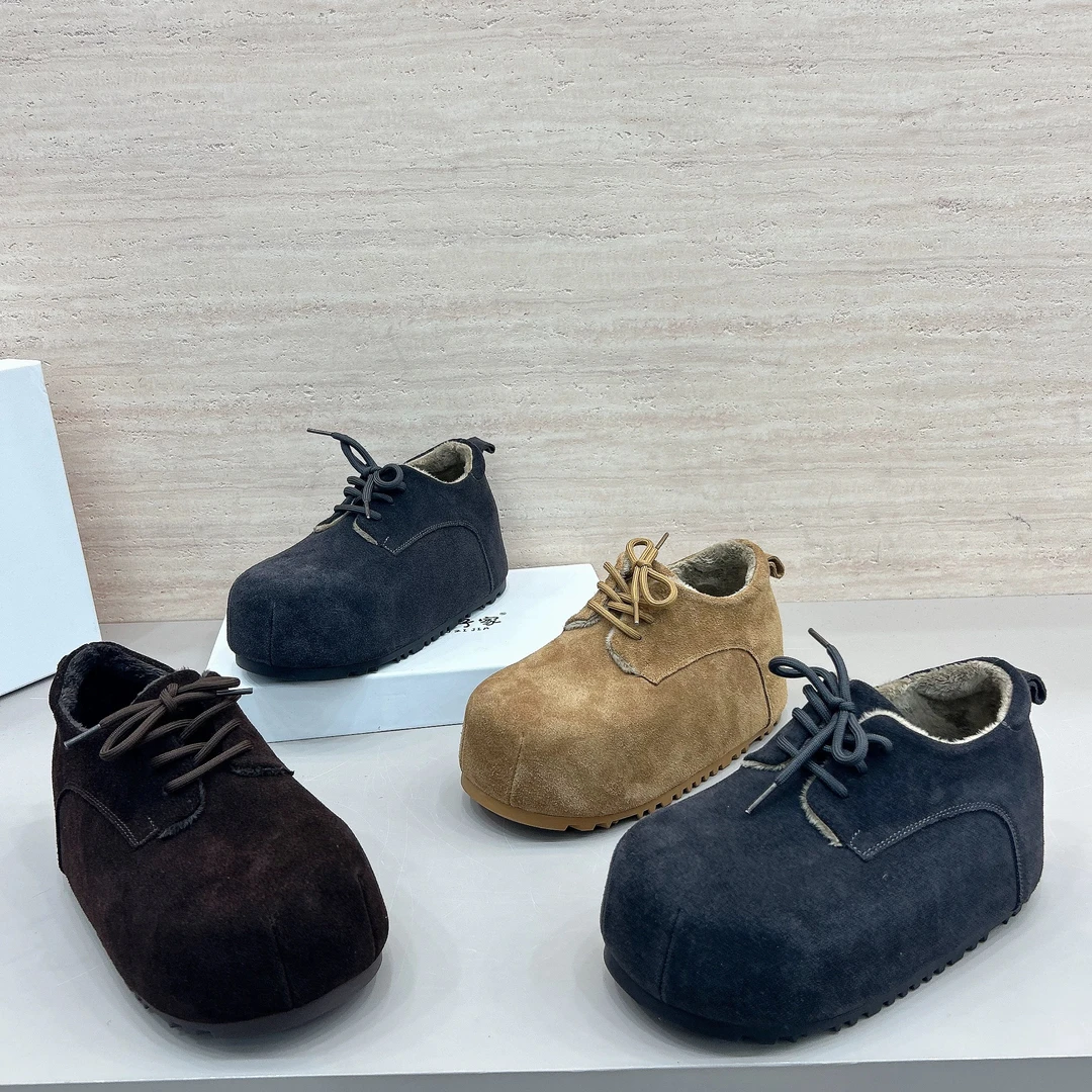 欧货2025秋新款磨砂皮系带卡皮巴拉圆头内增高厚底勃肯鞋乐福女鞋