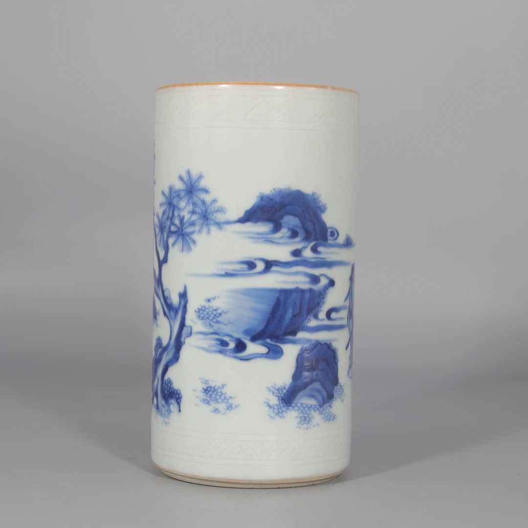 青花人物故事纹笔筒    H501-126