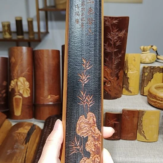 德***轩竹竹雕竹石香插手把件