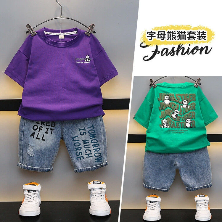 夏季宝宝牛仔套装洋气新款2025儿童短袖夏季潮帅气网红两件套裤装