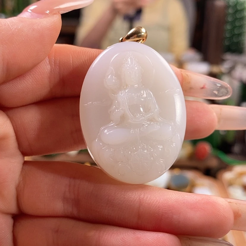 【闪购商品】和田玉18K金镶嵌吊坠(赠链)