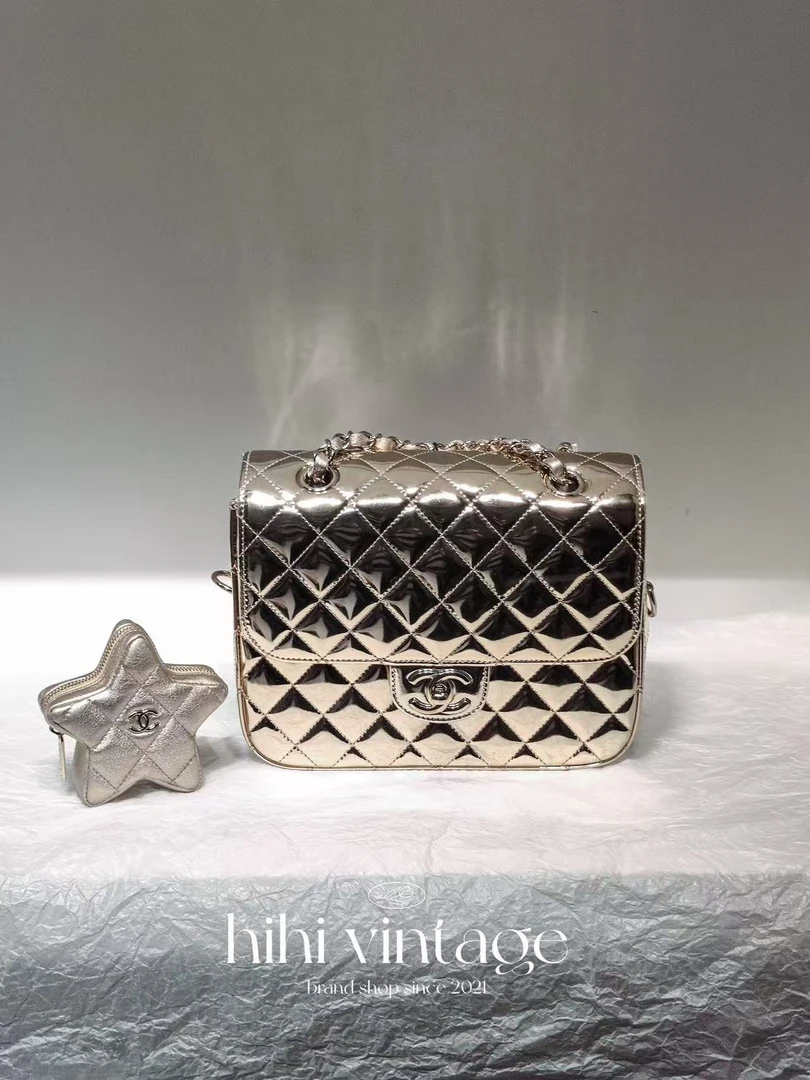 99新 Chanel/香奈儿 Chanel 金色漆皮菱格纹星星链条包15658340