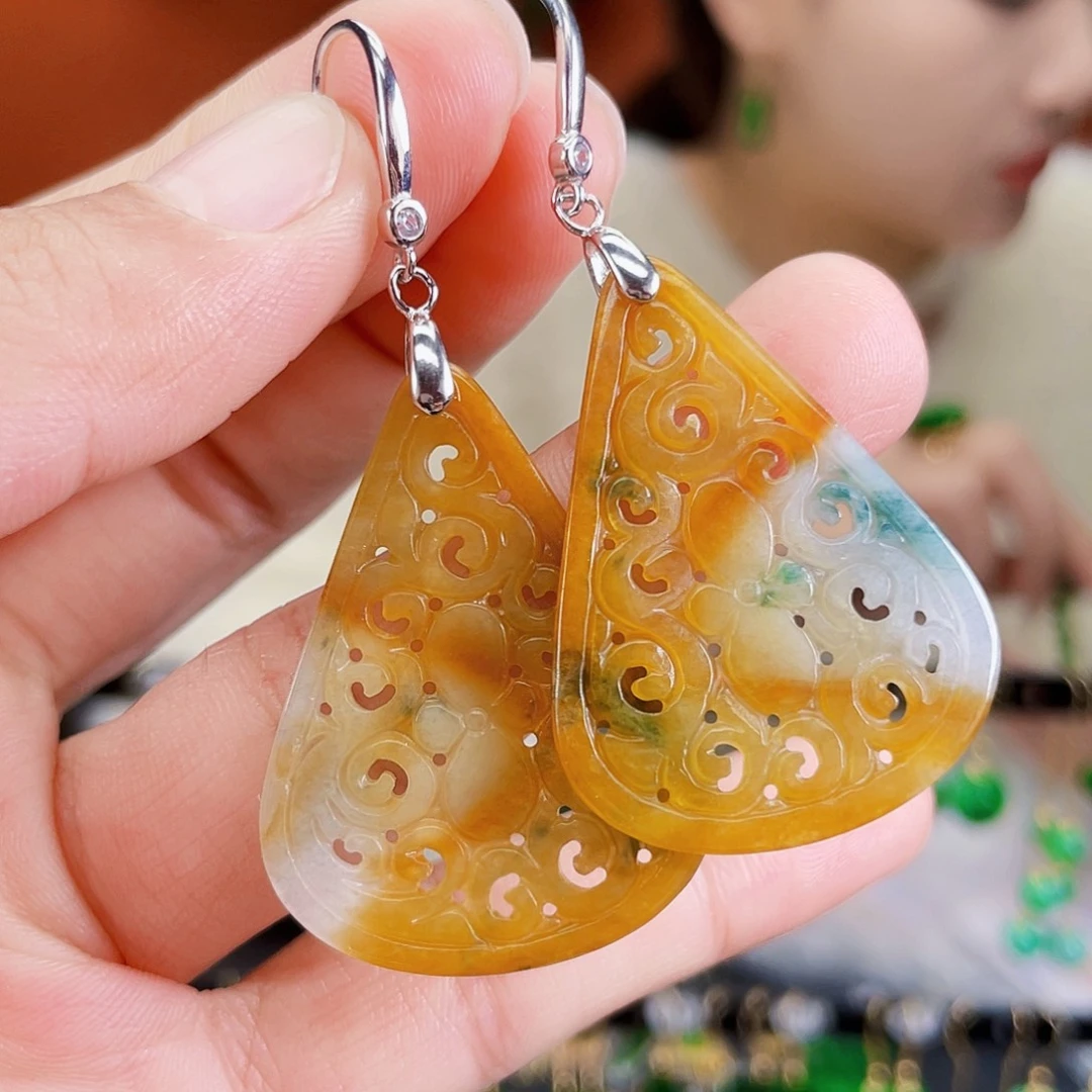 翡翠银S925镶嵌耳饰