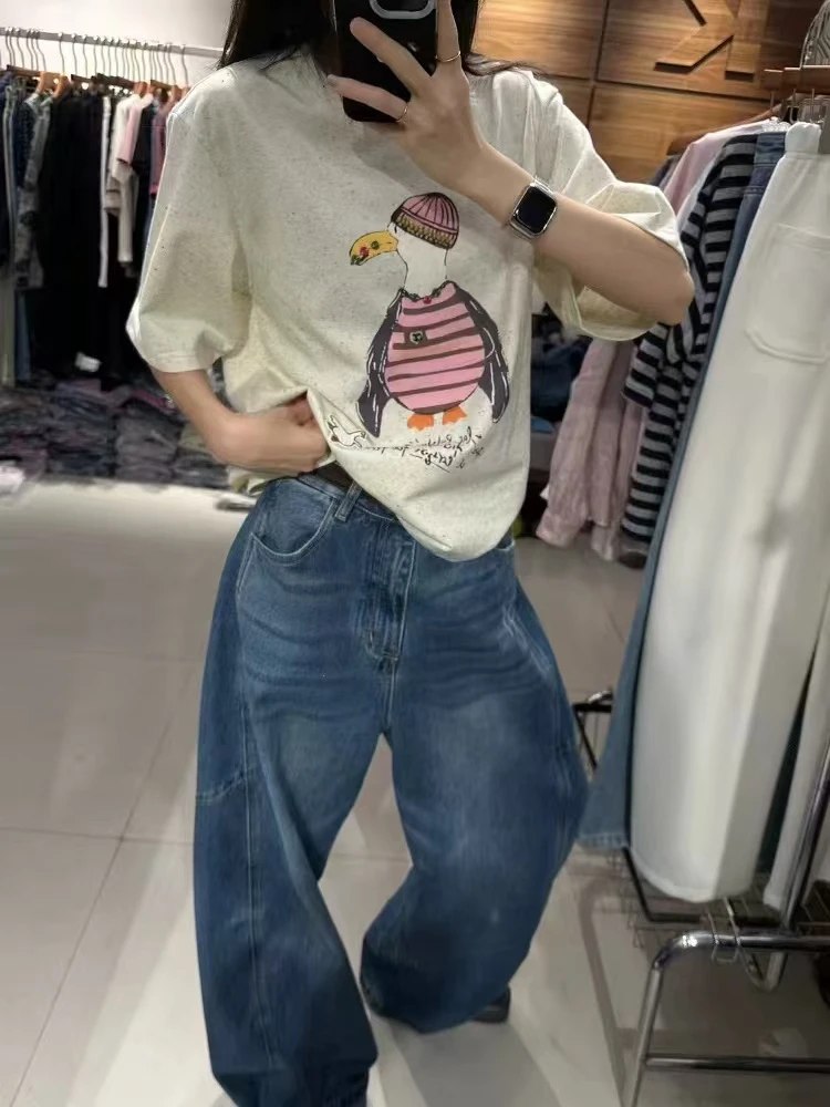 【BAI】夏季新款圆领卡通动画通勤百搭宽松显瘦短袖T恤女25228