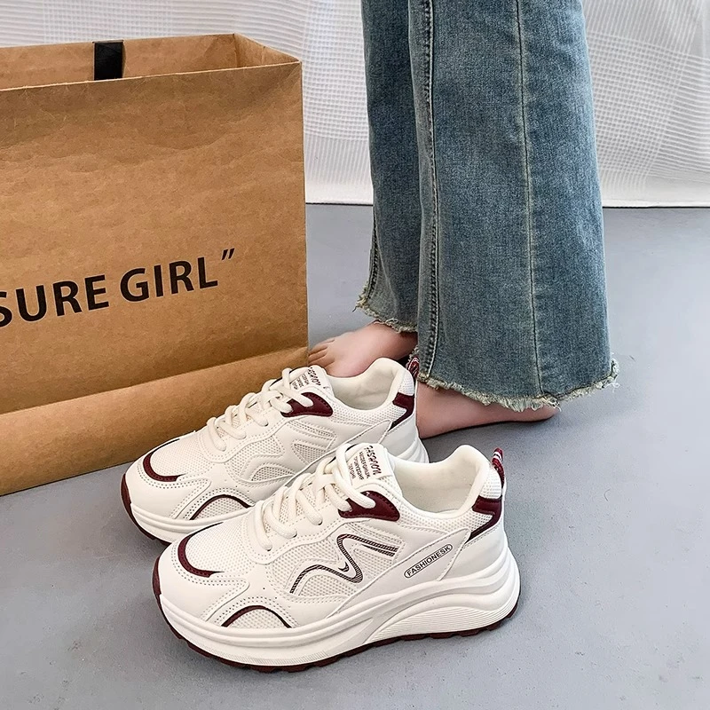 厚底老爹鞋女2025春季新款爆款增高百搭软底运动鞋透气网面阿甘鞋