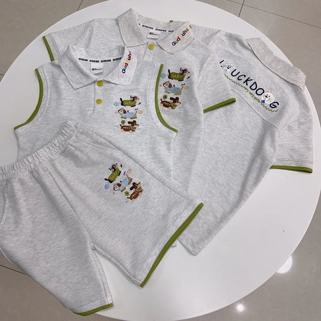 套装 POLO领 腊肠狗 刺绣 短袖儿童短袖套装男童女童上衣小中大童