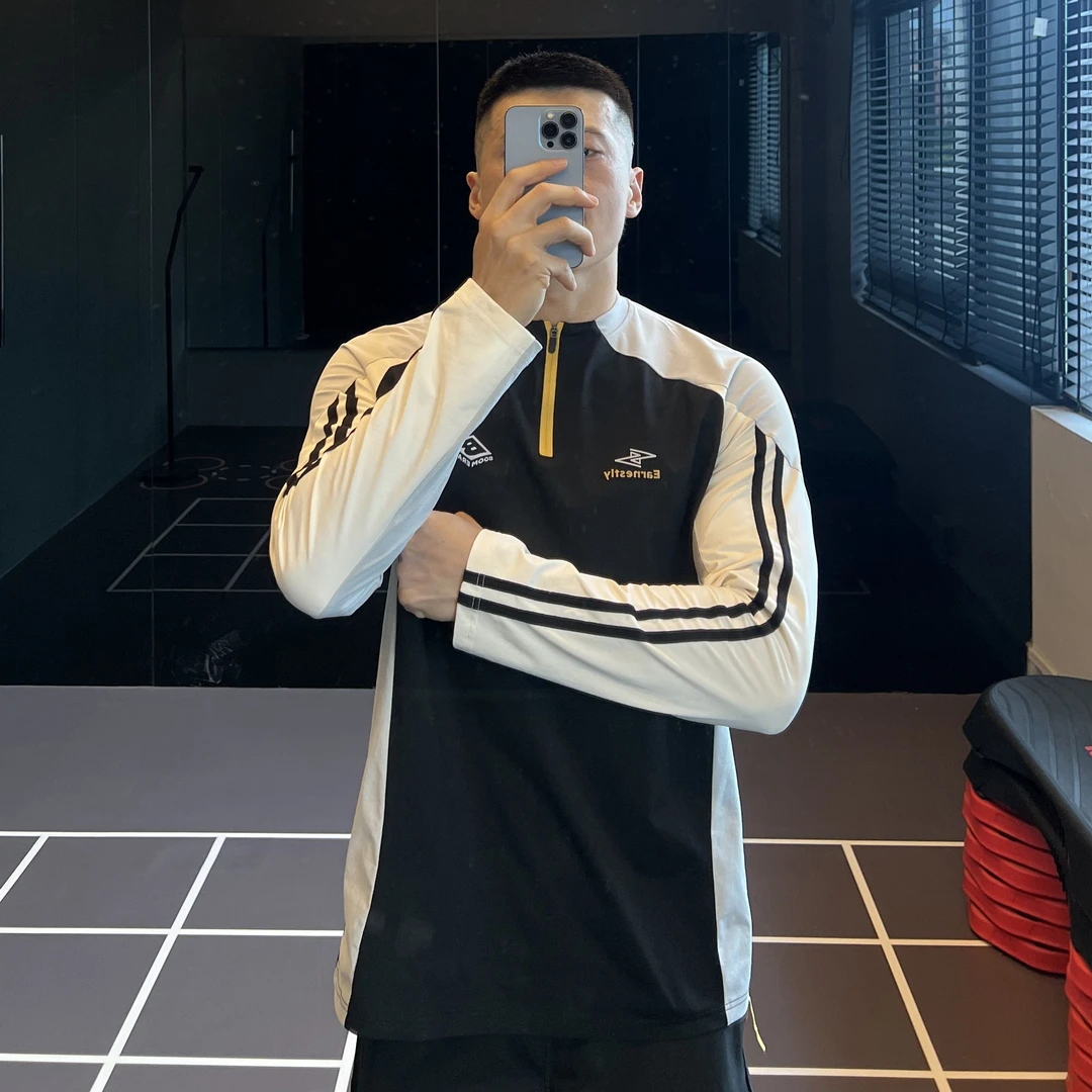 IRONTRAP半拉链撞色印花运动T恤男透气速干长袖卫衣健身衣服秋冬