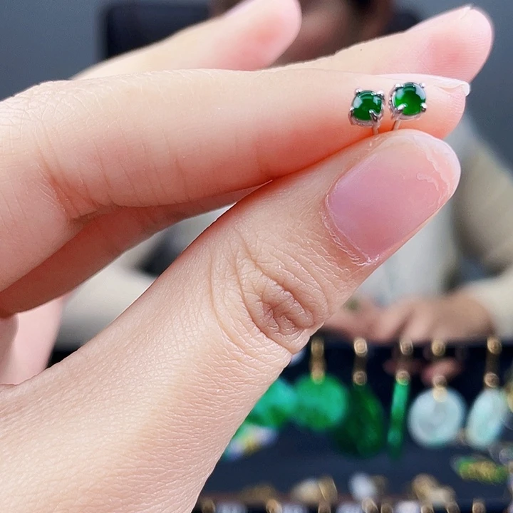 翡翠耳饰银S925镶嵌饰品