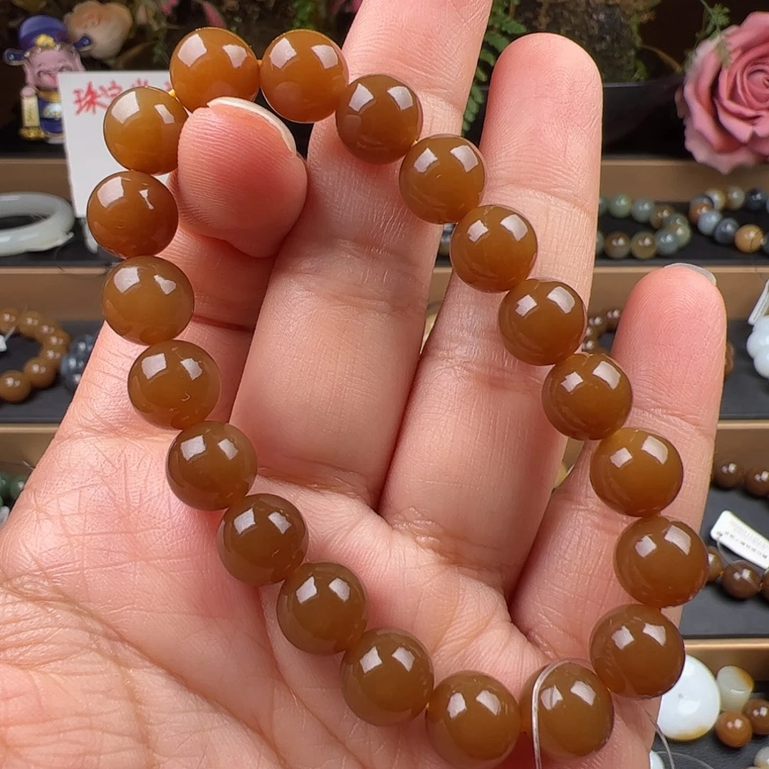 和田玉未镶嵌手链新疆且末金山色标级红糖