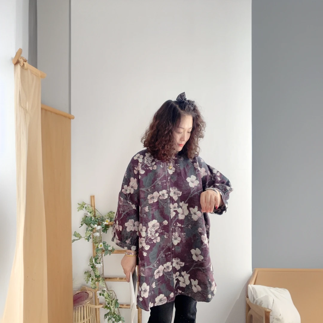 双层纱休闲家居服均码五分袖上衣家居外穿宽松舒适透气吸汗