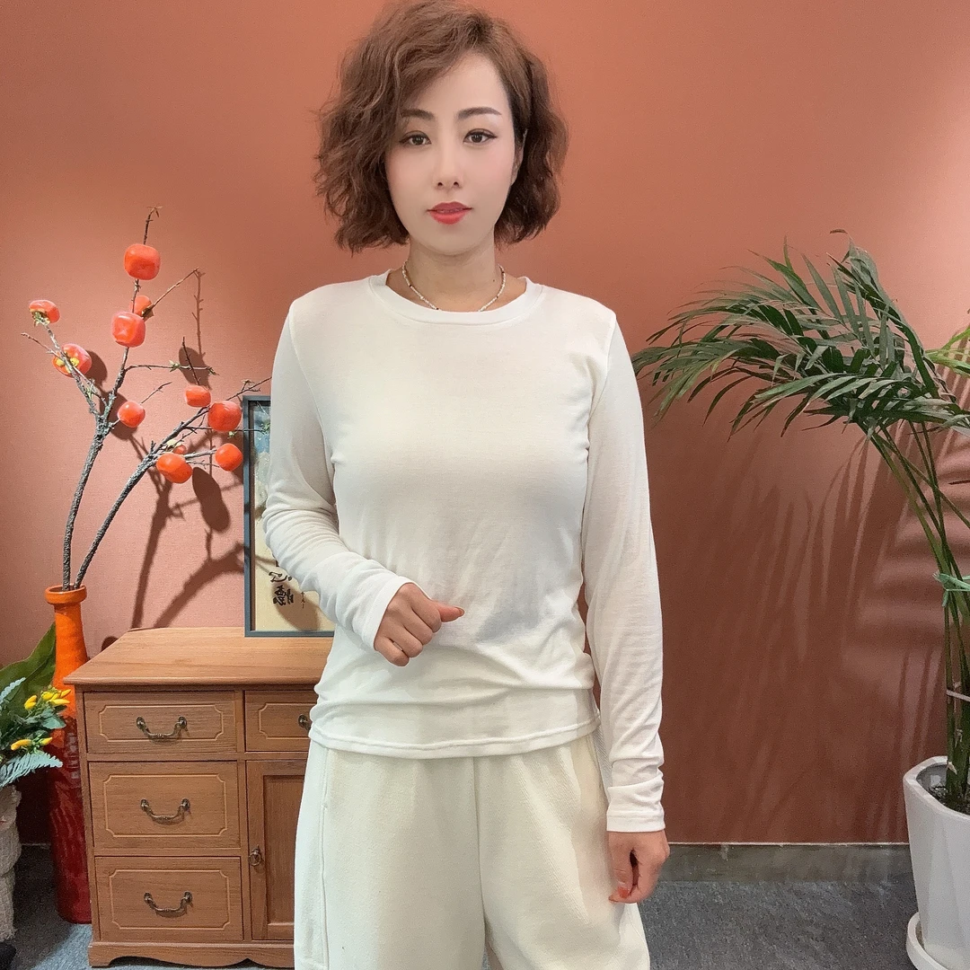 秋冬新款修身圆领天丝羊毛衫长袖简约百搭女士打底衫