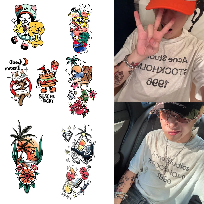王一珩演唱会同款彩色纹身贴防汗可水洗一次性卡通花臂贴纸