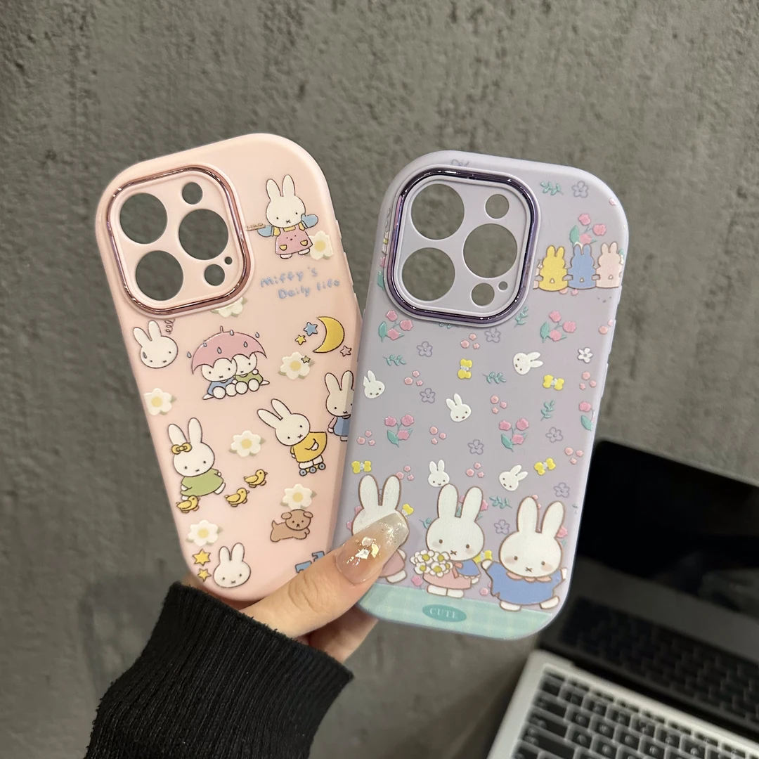 适用苹果16pro金属小胖妹iPhone15手机壳山茶花米菲兔小众华为p60